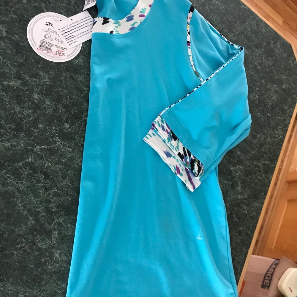 Parsley & Sage Turquoise Women's Top w Decorative Sleeve & Neckline Size 2X